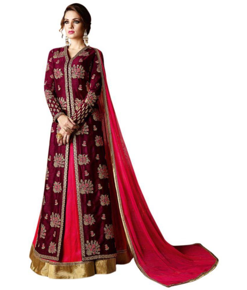 Pavitra Creation Red and Brown Bangalore Silk Anarkali Gown Semi ...