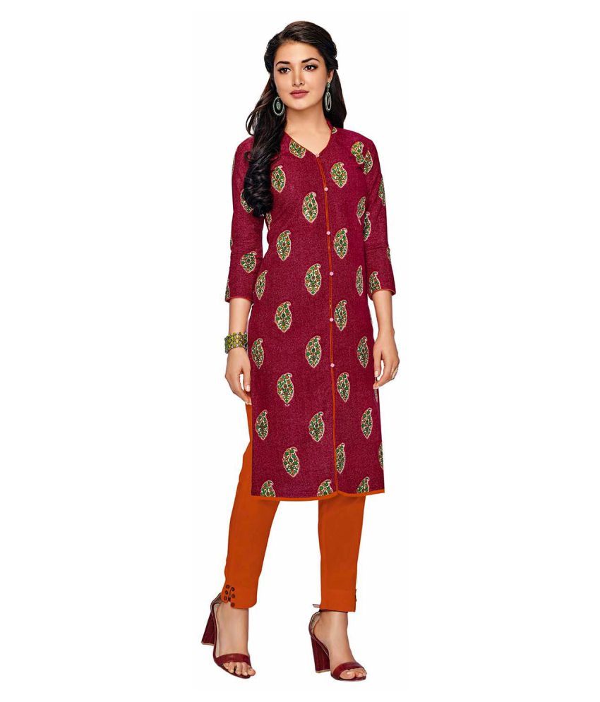     			Jevi Prints Pink Cotton Straight Kurti