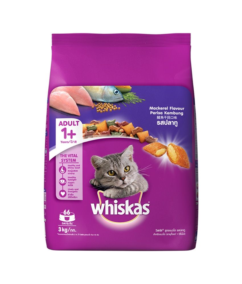 Whiskas Dry Cat Food, Mackerel flavour for Adult cats (+1 year), 3 kg