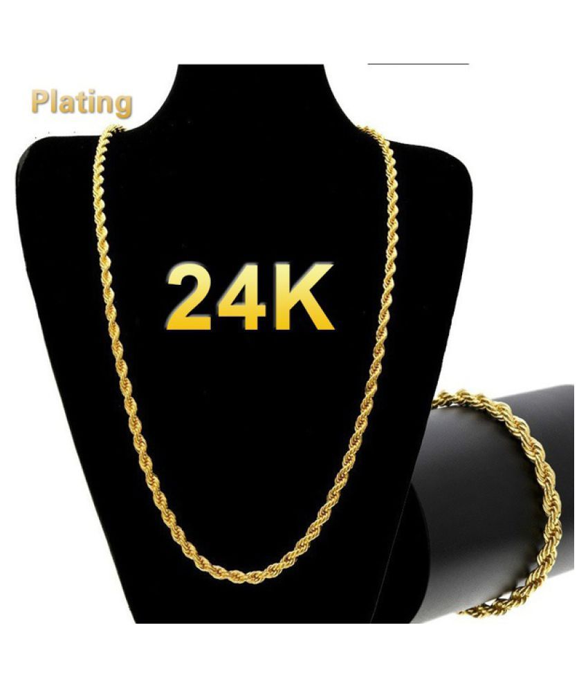 24k Gold Long Chain Necklace Men Jewelry Brand Gothic Gold Color Male