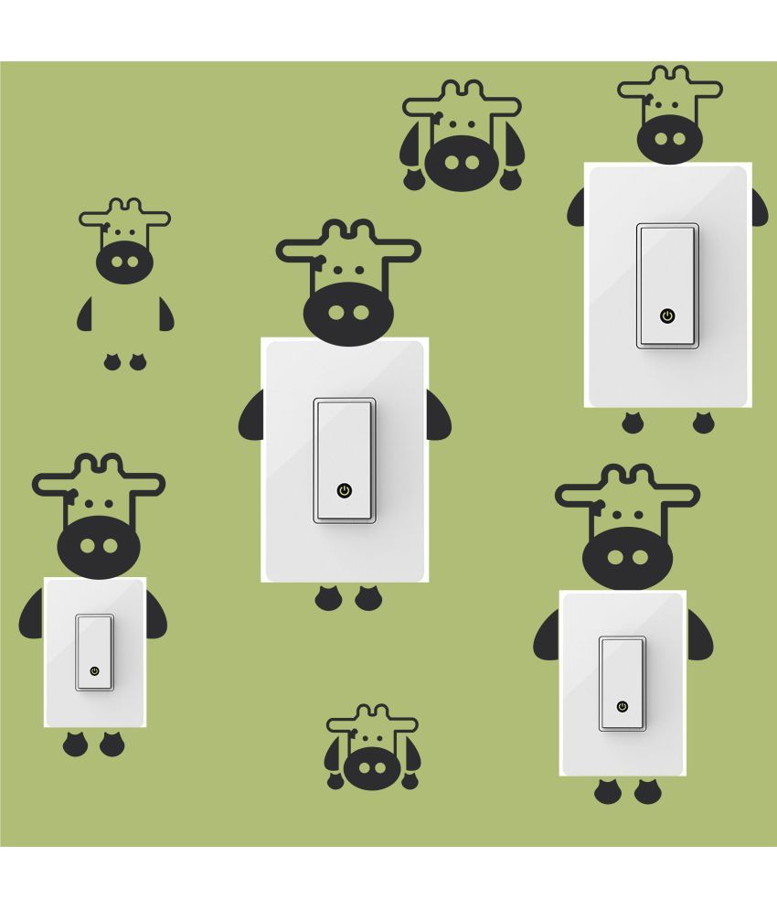 wall dreams Black cartoon cow Vinyl Switch Board Sticker ...