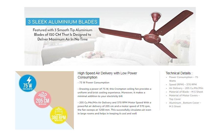 Crompton Hill Briz 1200mm Ceiling Fan (Brown) Price in India - Buy