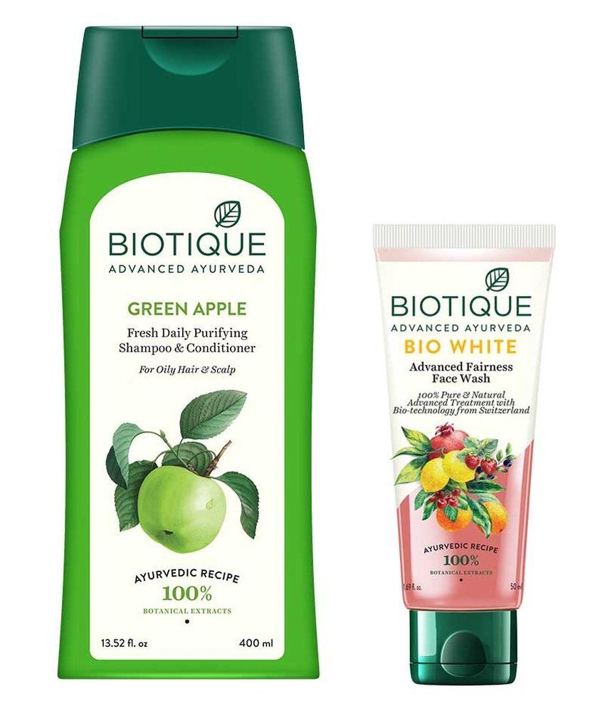 Combo Of Biotique Green Apple Shampoo 400 Ml Bio White Advanced