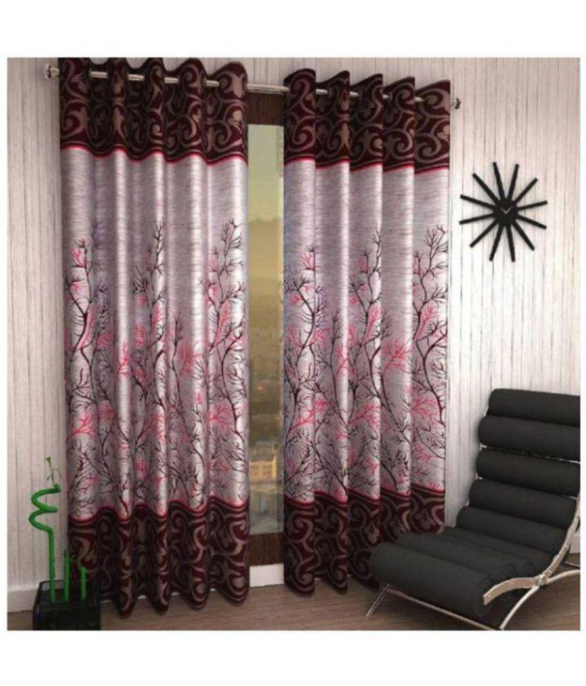     			Panipat Textile Hub Floral Semi-Transparent Eyelet Door Curtain 7 ft Pack of 6 -Maroon