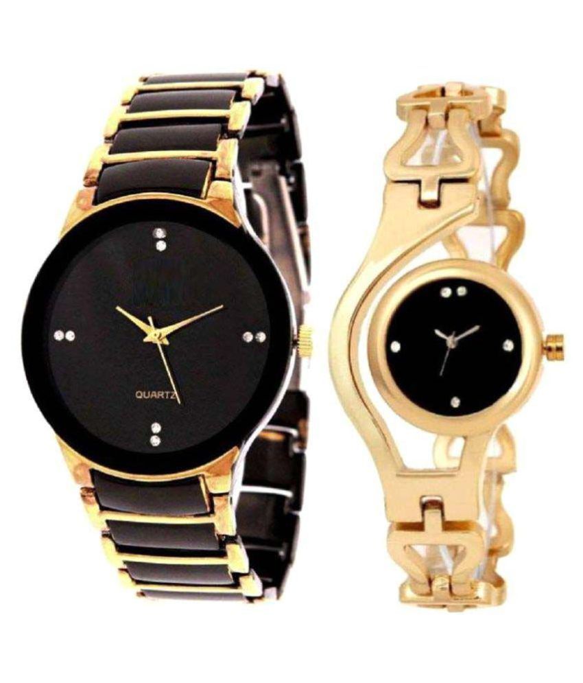 K.K. Enterprise Gold and Black Metal Analog Couple Watch Price in India