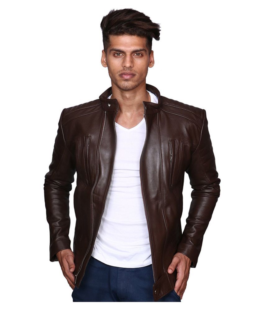 HYATT Brown Leather Jacket - Buy HYATT Brown Leather Jacket Online at ...