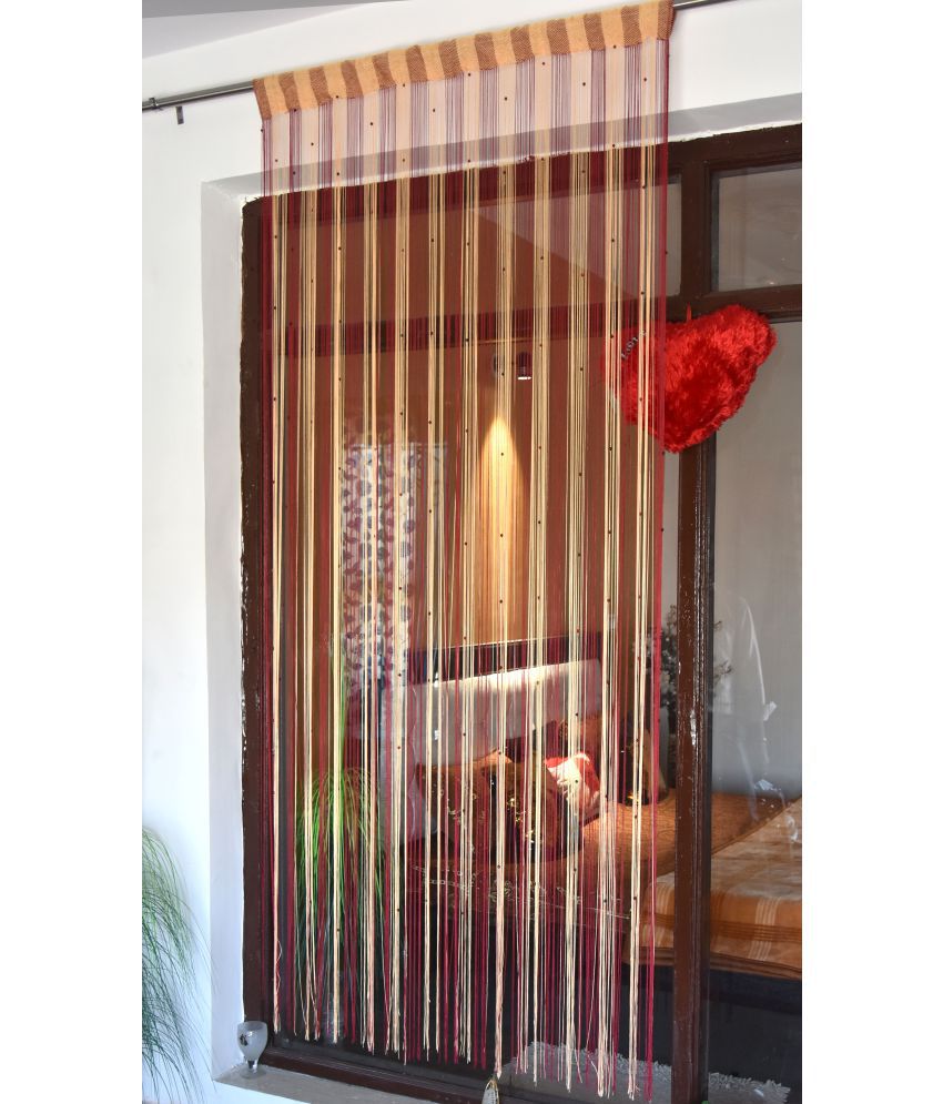    			Homefab India Beaded Semi-Transparent Eyelet Door Curtain 7ft (Pack of 2) - Maroon