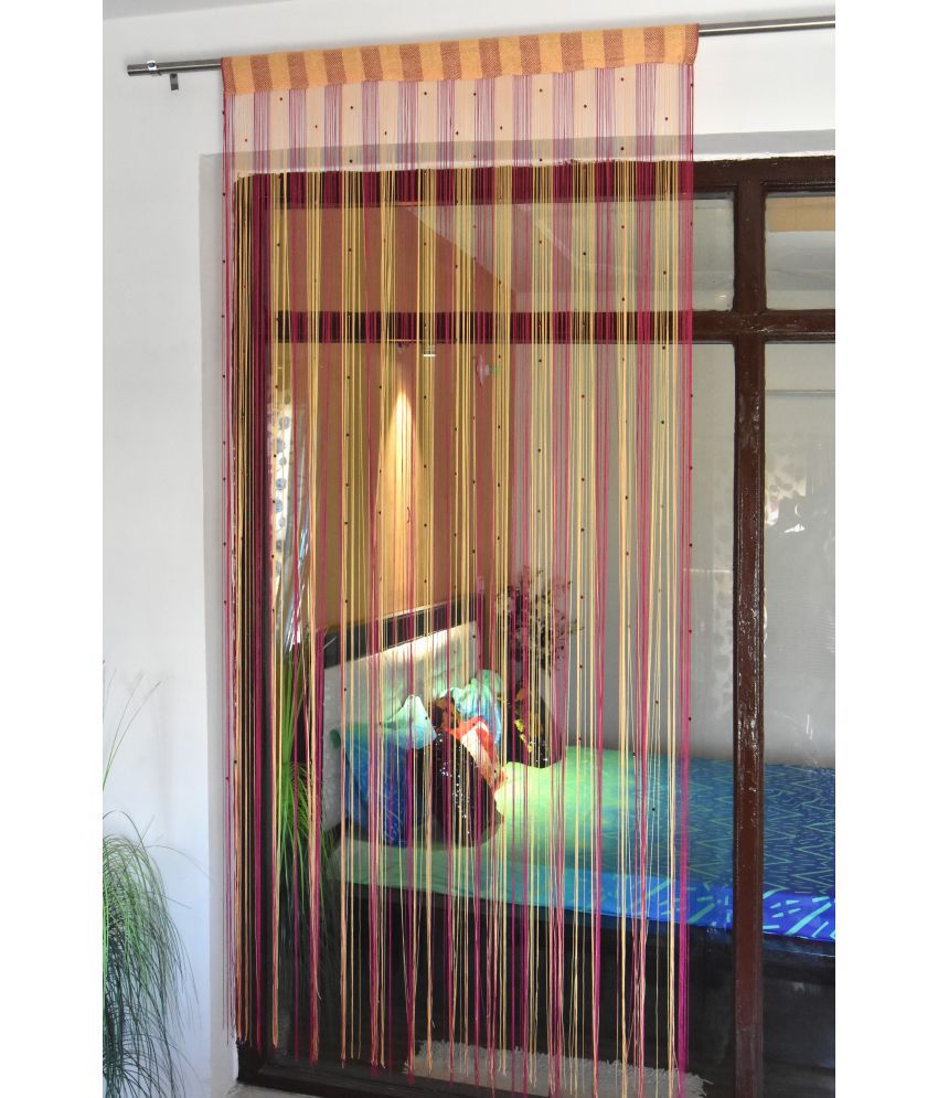     			Homefab India Beaded Semi-Transparent Eyelet Door Curtain 7ft (Pack of 2) - Pink