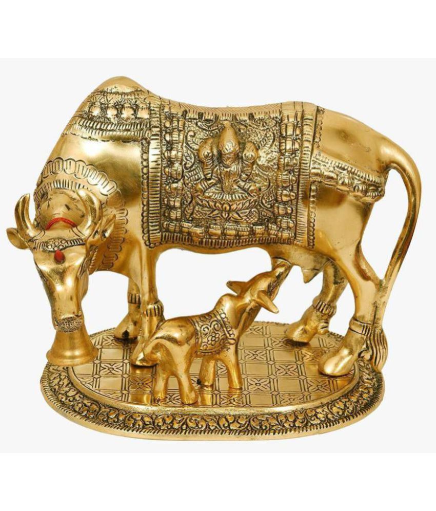     			Haridwar Astro Golden Brass Cow with calf God idol