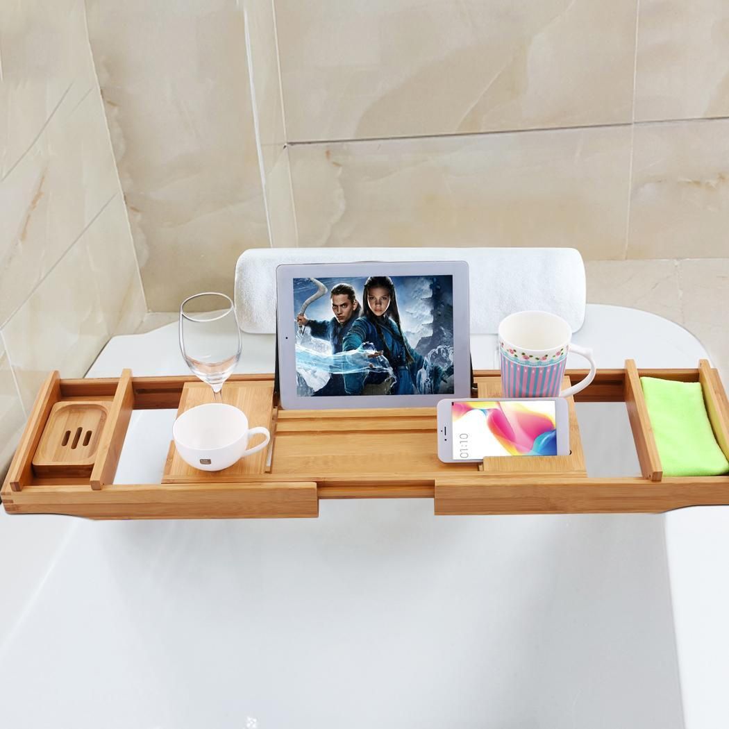Luxury Extendable Natural Bamboo, Bathtub Caddy Tray Indian