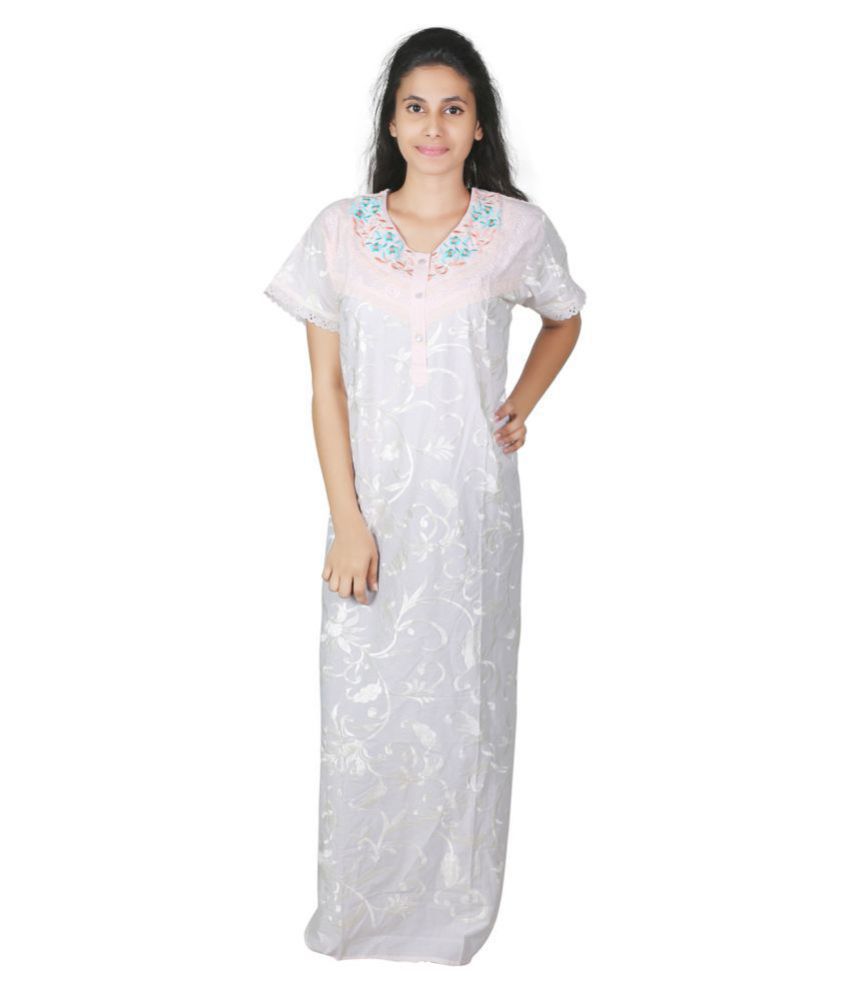 Buy Sleeping Story Cotton Nighty & Night Gowns - White Online at Best ...