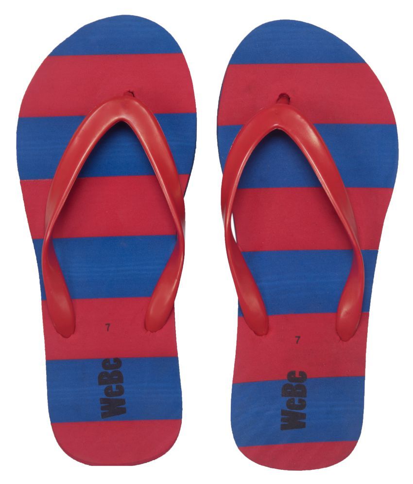 red and blue flip flops