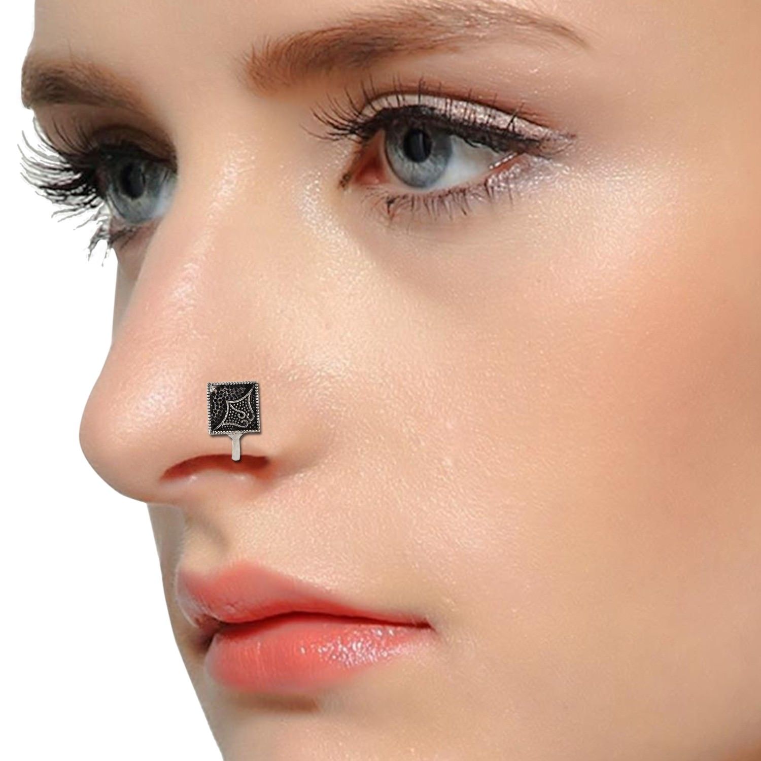 Efulgenz Fashion Jewellery Stylish Oxidised Silver Open Clip on Nose