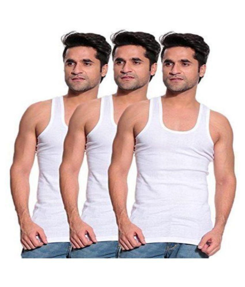 MGM White Sleeveless Vests Pack of 3 Buy MGM White Sleeveless Vests