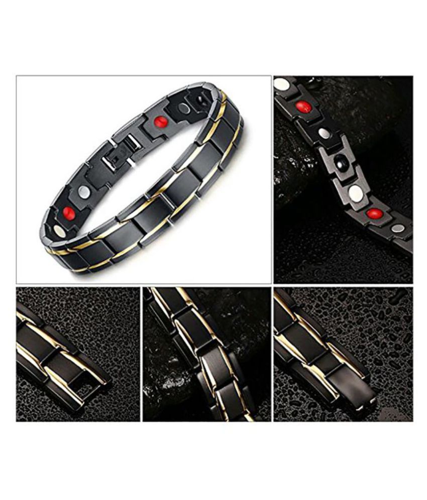 The Jewelbox Italian Glossy Gold Black Rhodium Plated 316L Surgical Stainless Steel Bracelet Men Boy