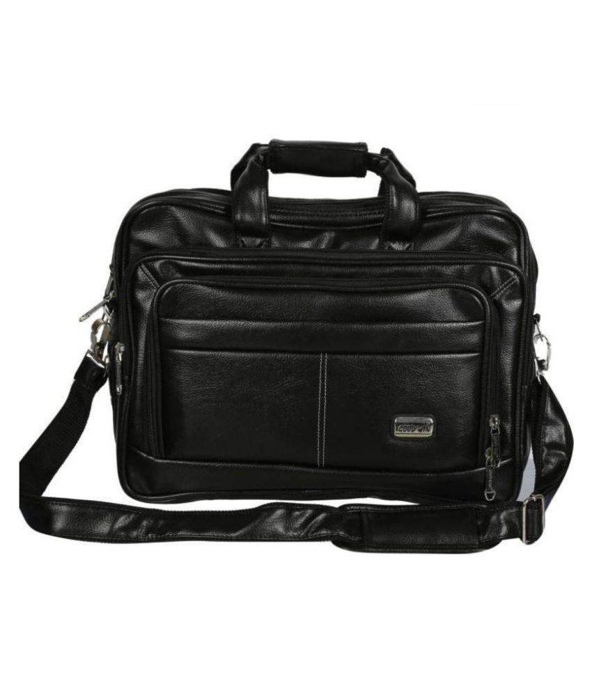 Goodwin Black PU Leather Office Laptop Bag With String 15 Inch/Side Bag Cross Bag Men Man Side Bag Gents Bag Men Side Bag One Side Bag Men Carry Bag Men
