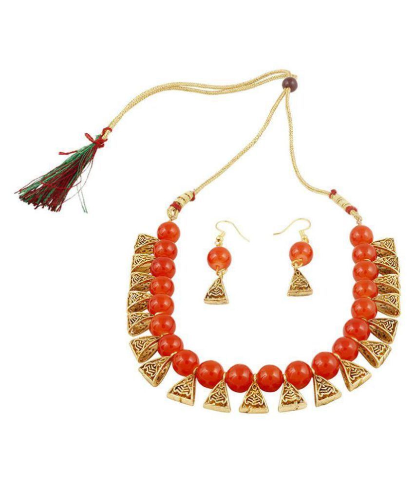 Catalyst Jewellery Orange Colour Beads Fashionable Necklace Set with