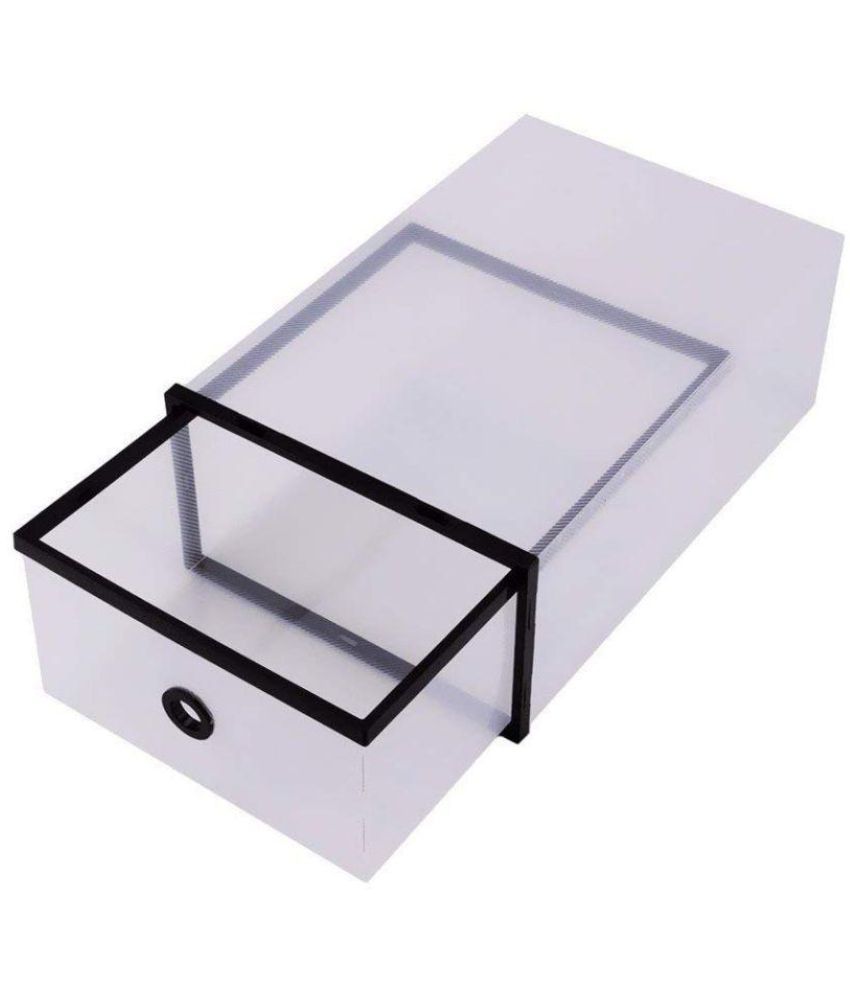 2 Pc Folding Stacking Plastic Clear Shoe Box Set Case Shoe Holder