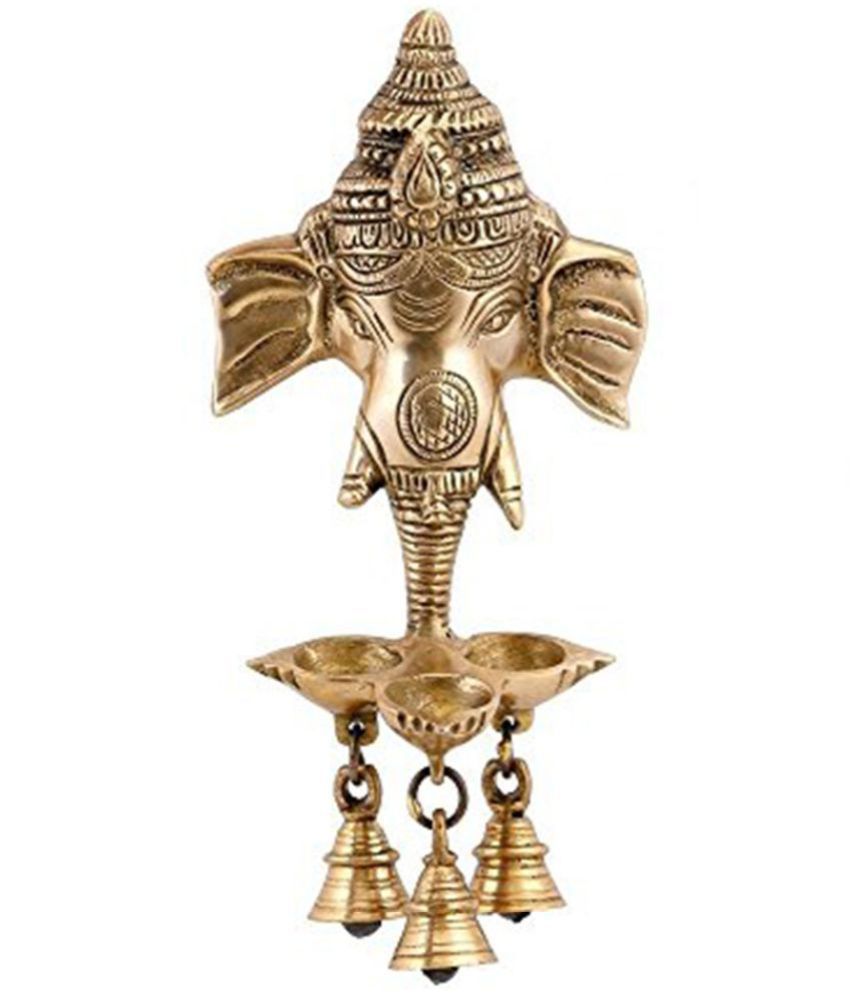 Kartique Handmade Brass Ganesha Wall Hanging Diya on trunk Deepak
