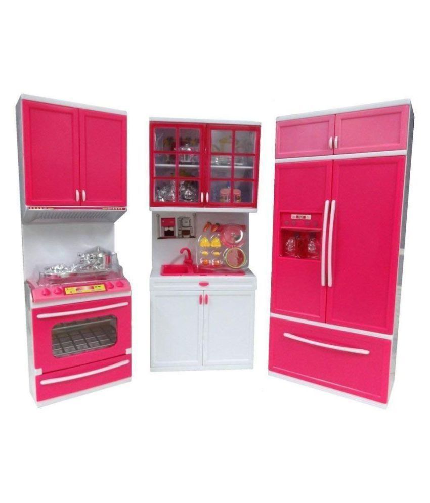 J K INTERNATIONAL Modern Plastic Kitchen Play Set Toy With Refrigerator