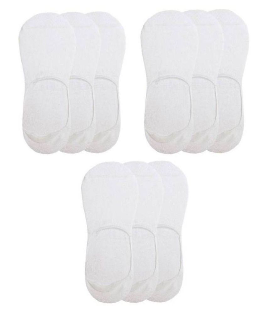     			Tahiro White Cotton Plain No Show Socks - Pack Of 9