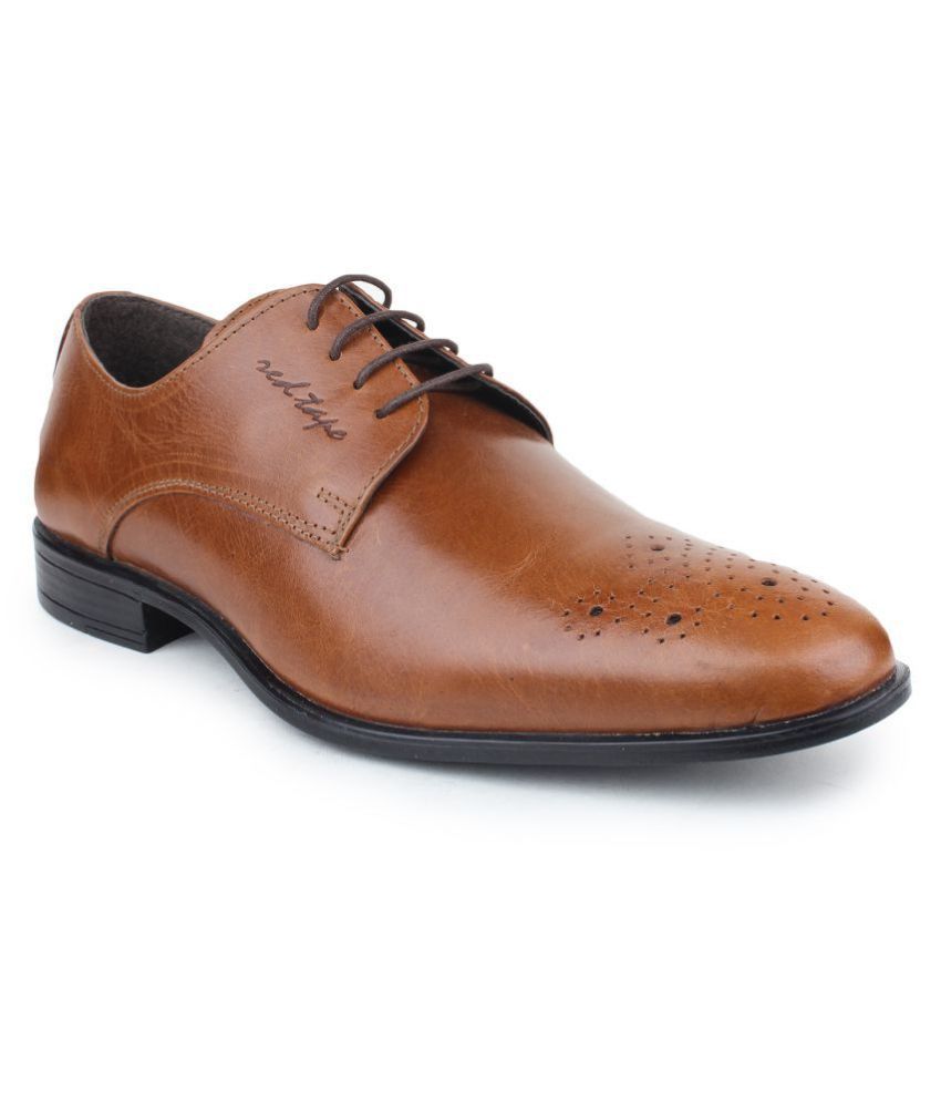 Red Tape Derby Genuine Leather Tan Formal Shoes Price in