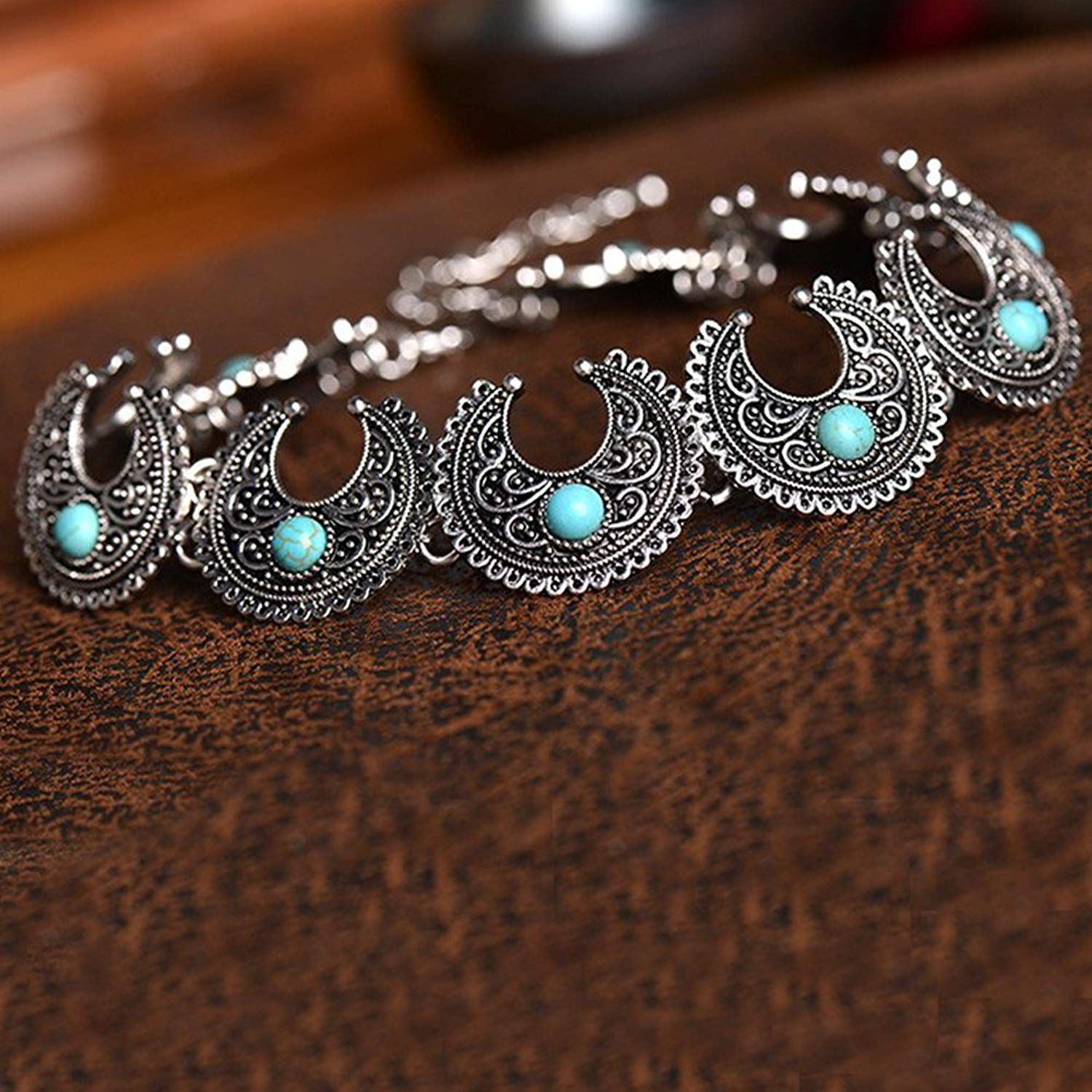     			Zivom Chand Bali Oxidised Tribal Bohemian German Silver Turquoise Blue Coller Necklace Chain Women
