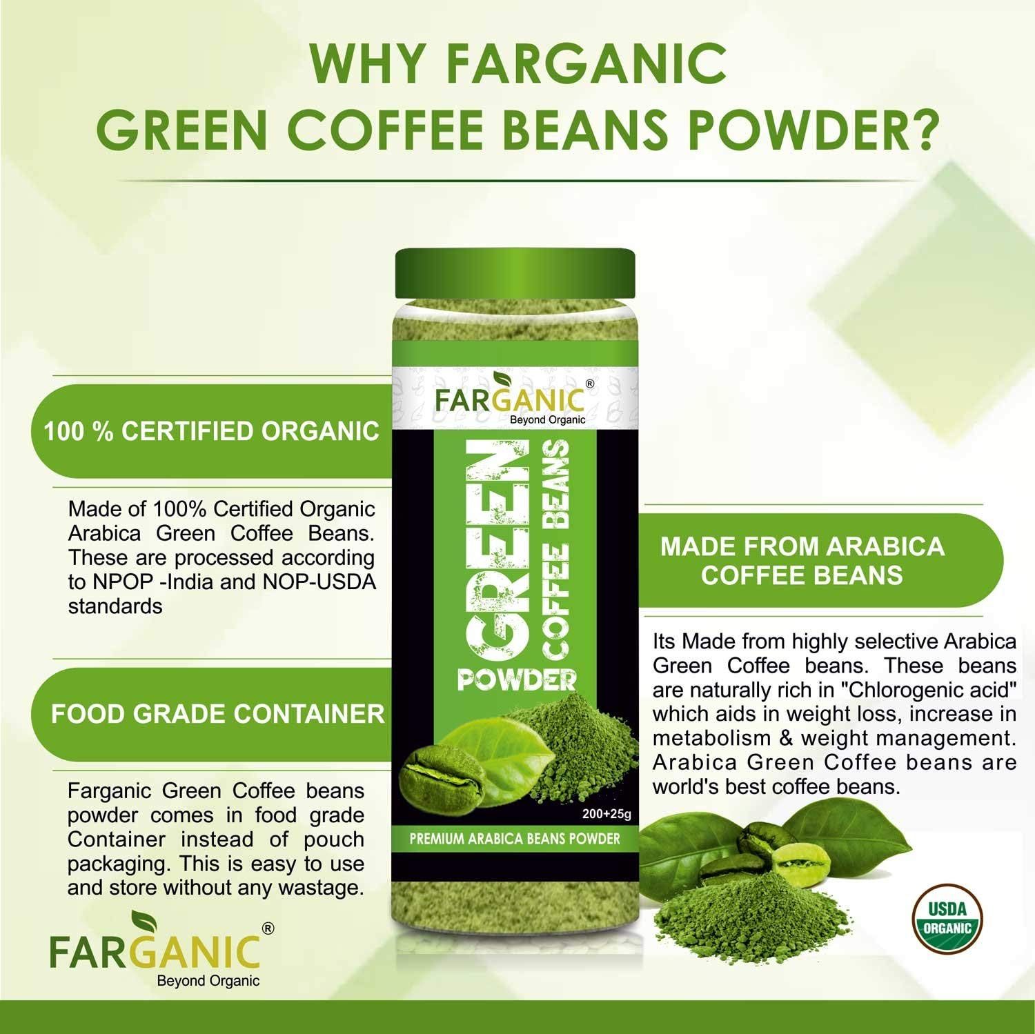 Farganic Organic Premium Green Coffee Beans Powder Ideal for Health and