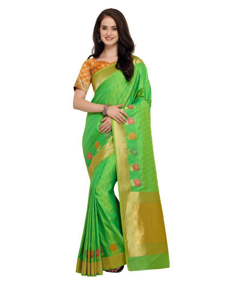     			Shaily Retails Green and Yellow Banarasi Silk Saree