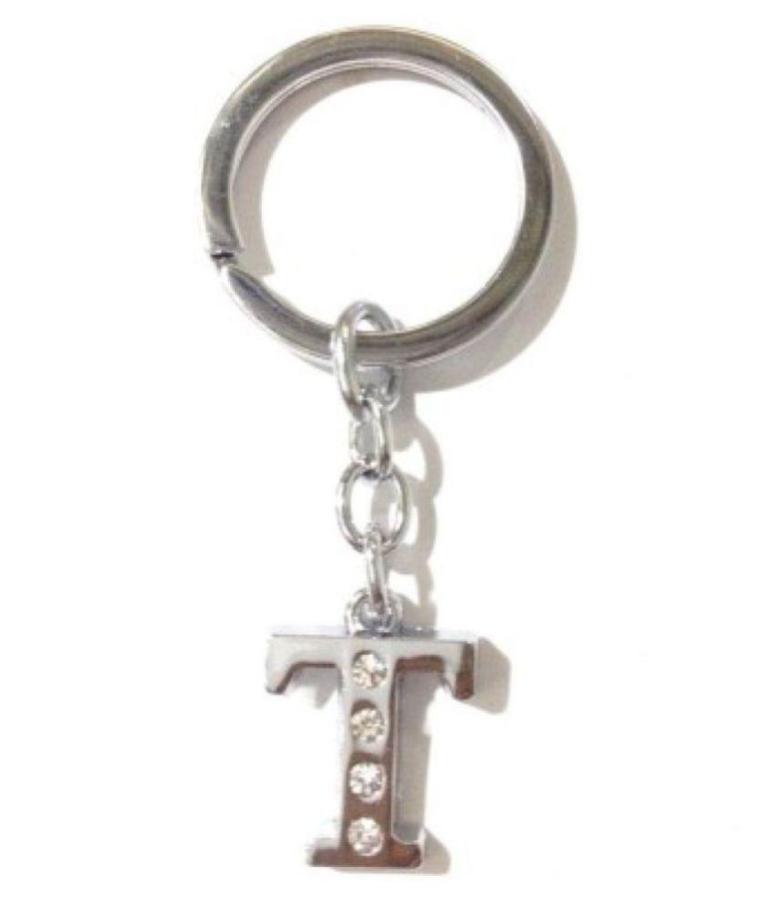     			Alphabet T Chrome Metal Finish Keyring Key Chain  (Silver)