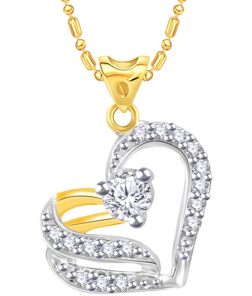 VK Jewels Sensational Heart Gold Rhodium Plated Alloy CZ American Diamond Pendant With Chain