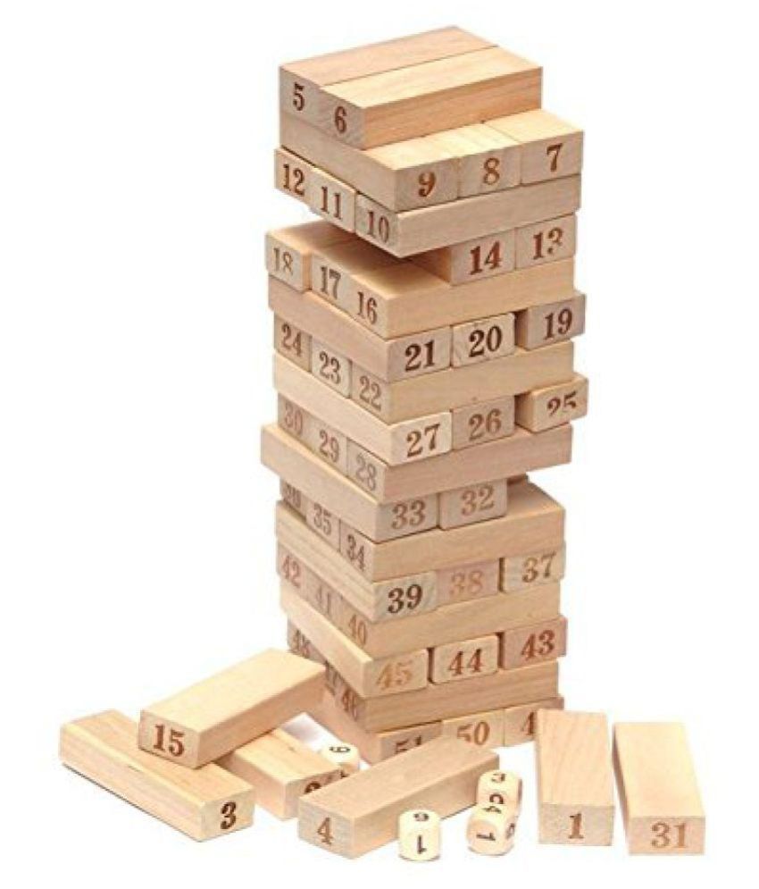 51 Pcs Blocks 4 Dices Wooden Tumbling Stacking Jenga Building Tower Game -  Buy 51 Pcs Blocks 4 Dices Wooden Tumbling Stacking Jenga Building Tower Game  Online at Low Price - Snapdeal
