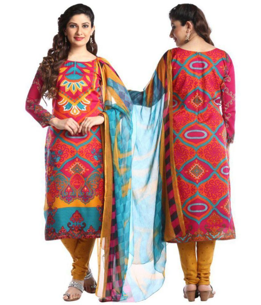 Kanooda Prints Brown and Red Crepe Dress Material - Buy Kanooda Prints ...