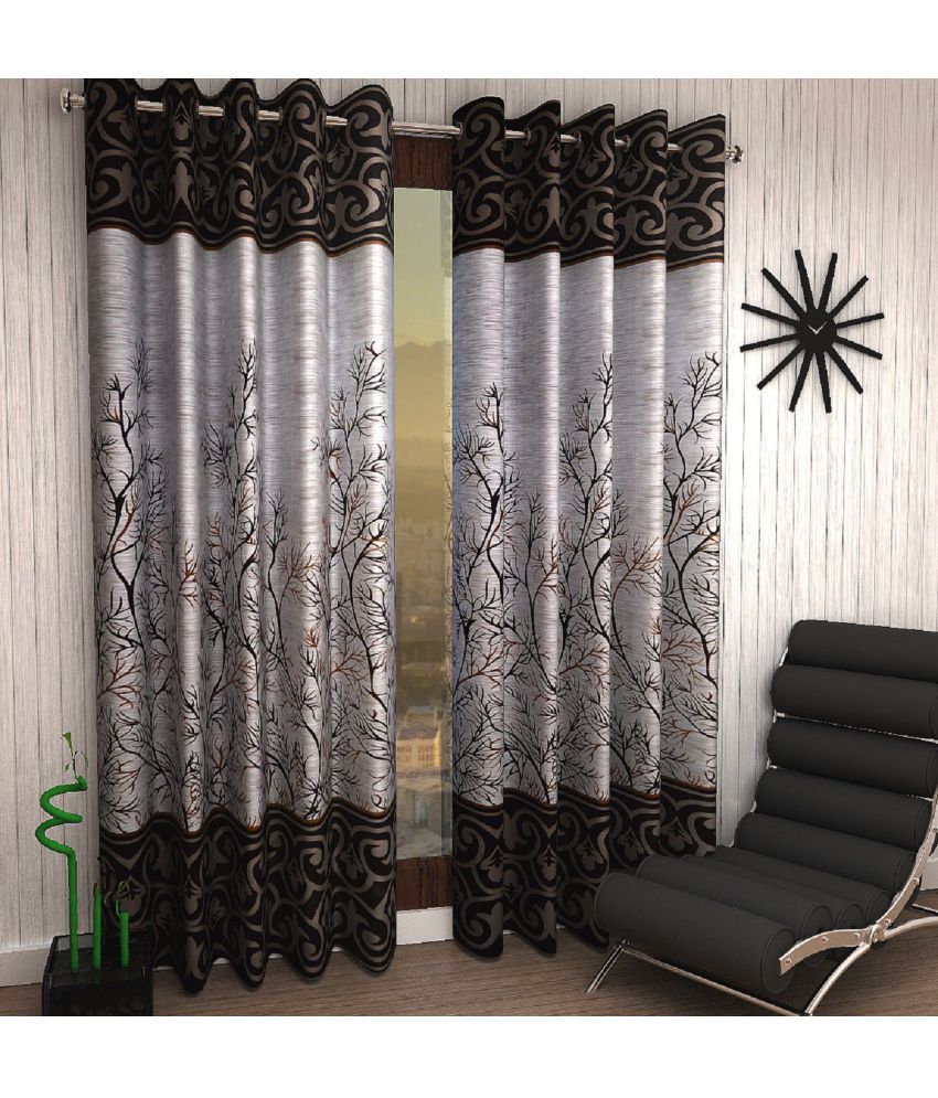     			Home Sizzler Set of 2 Window Semi-Transparent Eyelet Polyester Curtains - Brown(5ft X 4ft)