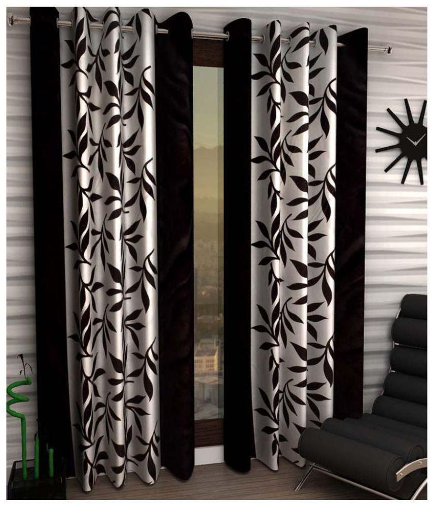     			Tanishka Fabs Floral Semi-Transparent Eyelet Curtain 5 ft ( Pack of 2 ) - Black