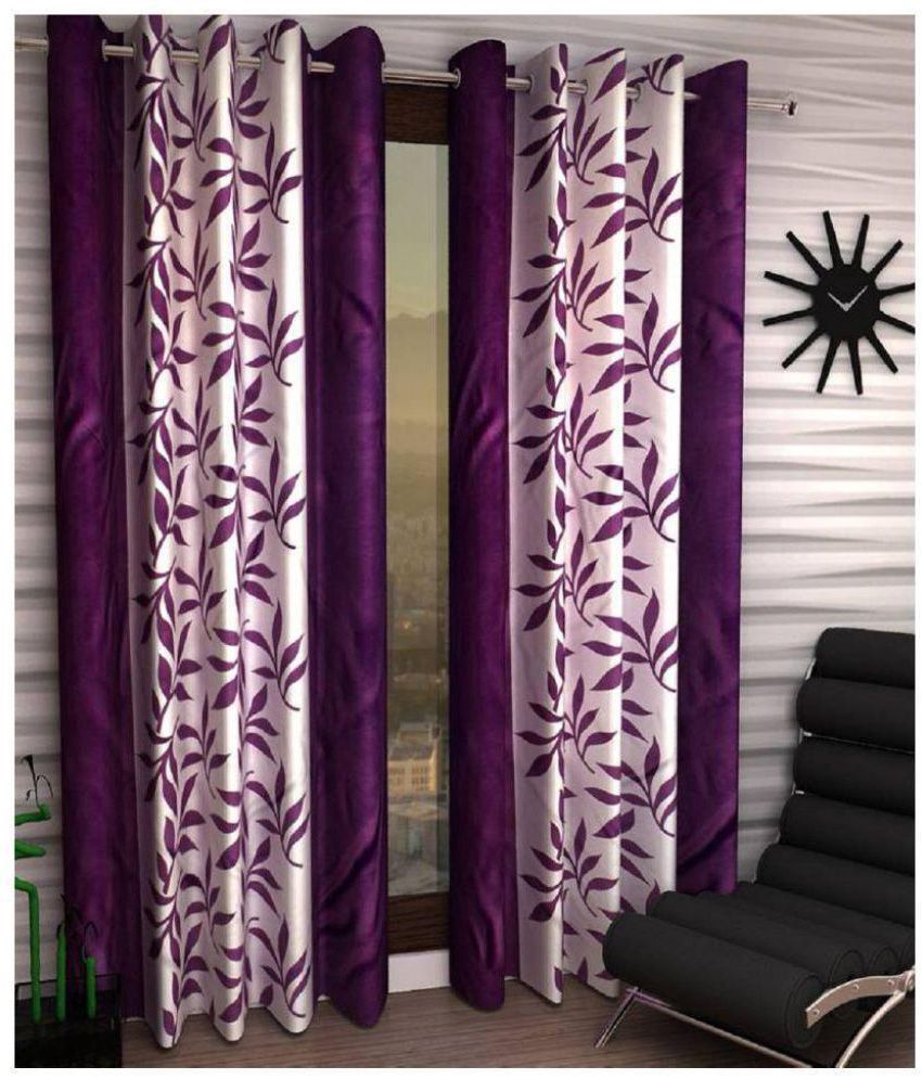     			Phyto Home Printed Semi-Transparent Eyelet Window Curtain 5 ft Pack of 2 -Purple