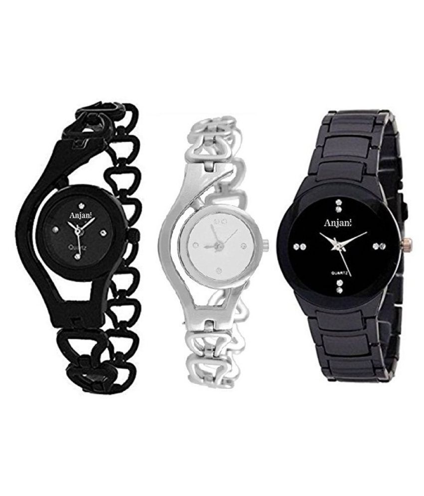 Girls And Women Watches Combo Of 3 Stylish Design Black Belt Luxurious Watch With Super Dynamic Design Black And Silver Chain Luxurious Bracelet New Style Branded Fashion Luxurious Watch08 Buy Girls