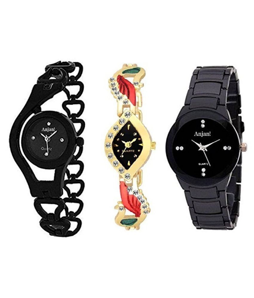 Girls And Women Watches Combo Of 3 With Black Super Dynamic Design Watch And Other Black
