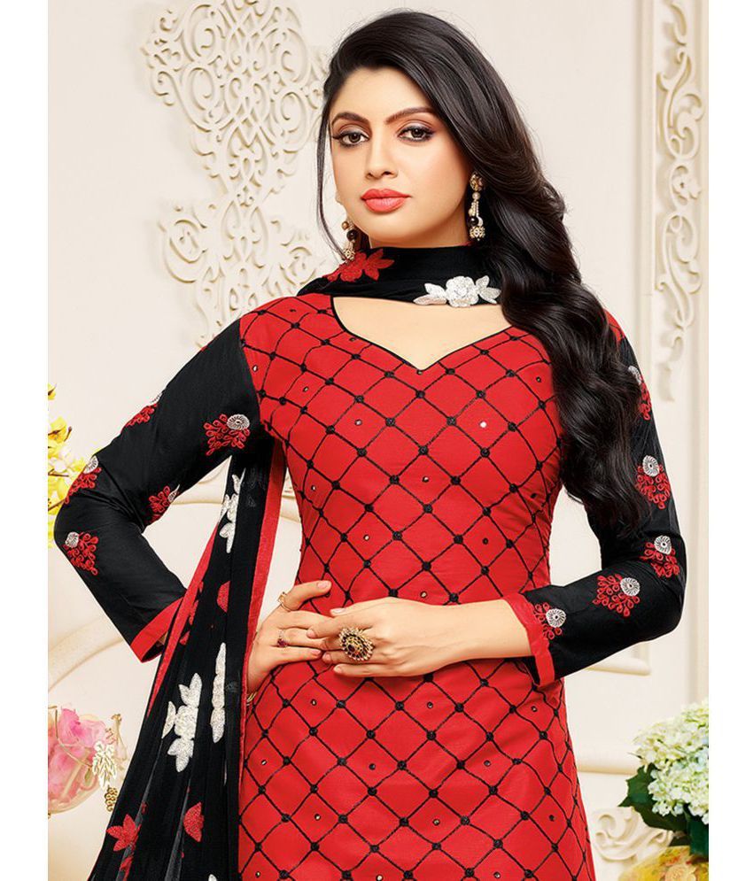 Buy Pisara Red and Black Cotton Dress 