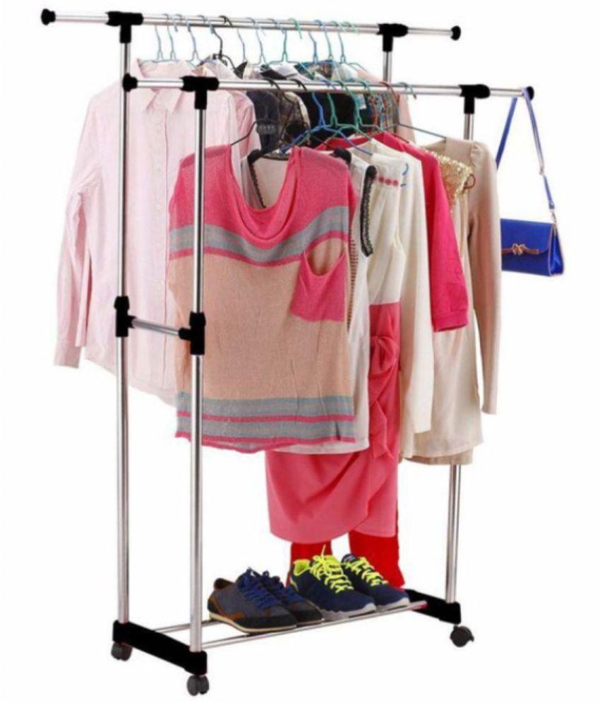 RBSHOPPY DOUBLE POLE CLOTH RACK STAND DRYING RACK WITH WHEEL: Buy ...