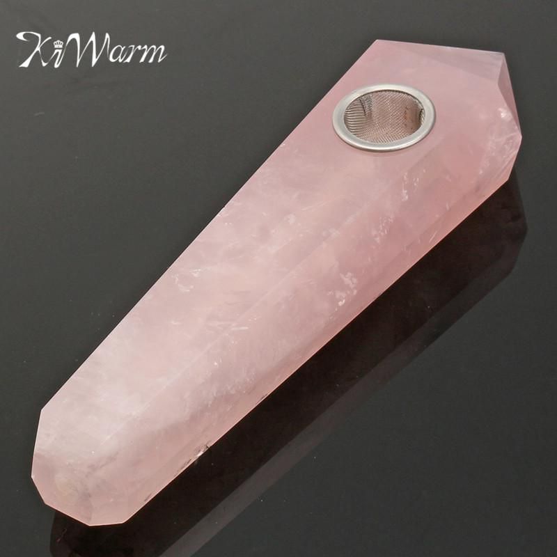 1pcs Natural Beautiful Rose Pink Pipe Hole Quartz Crystal Pipe Healing 