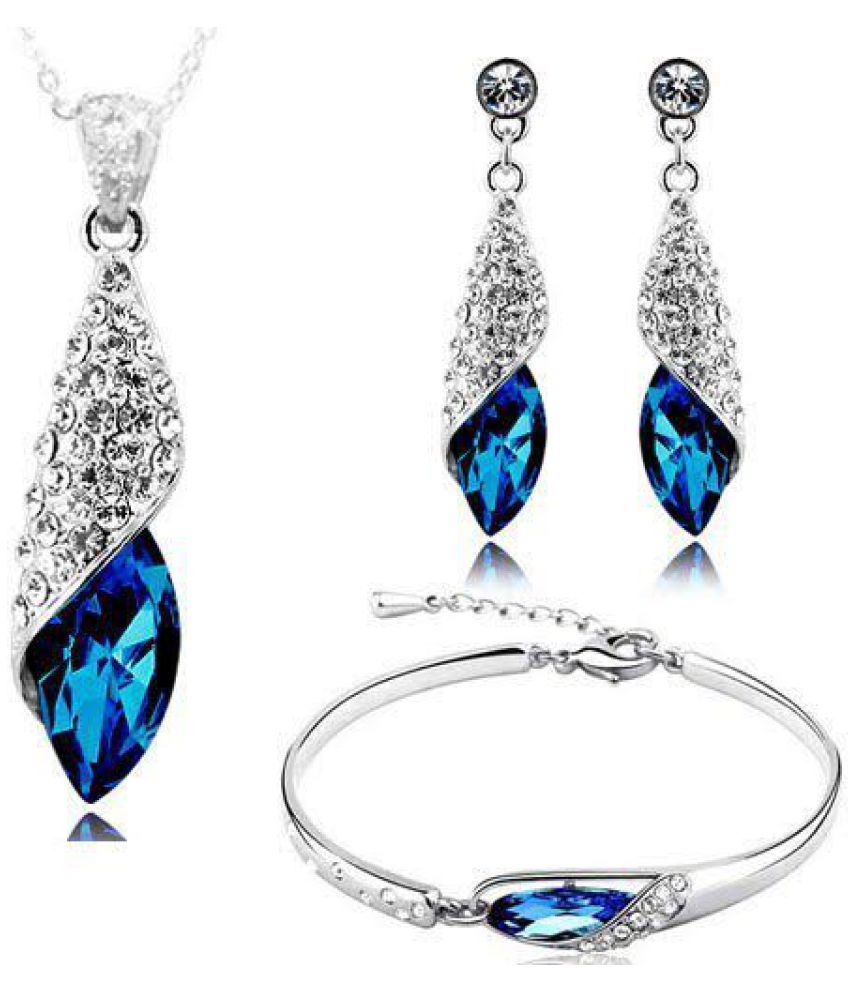 Eleganzza Crystal Combo Of Pendant Necklace With Earrings Set And Bracelet For Girls And Women