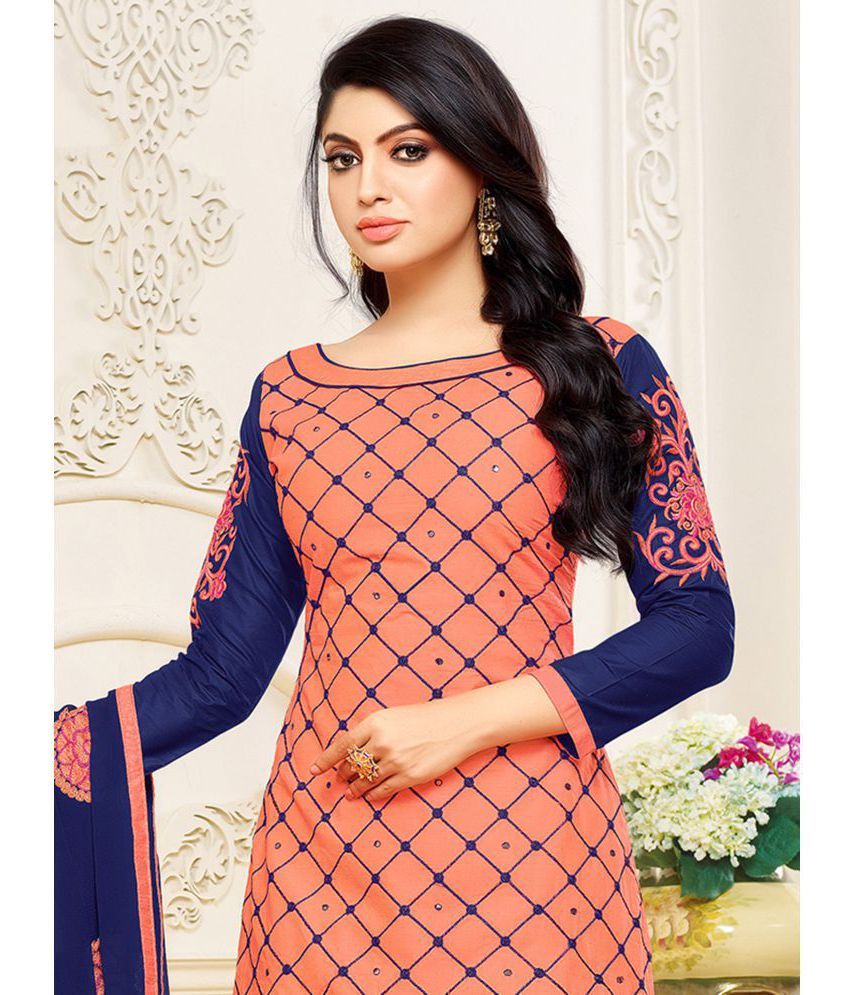 Pisara Pink and Orange Cotton Dress Material Buy Pisara Pink and