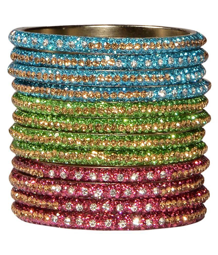 Traditional Multi Color Stone Bangle Combo Pack with Fancy Design for