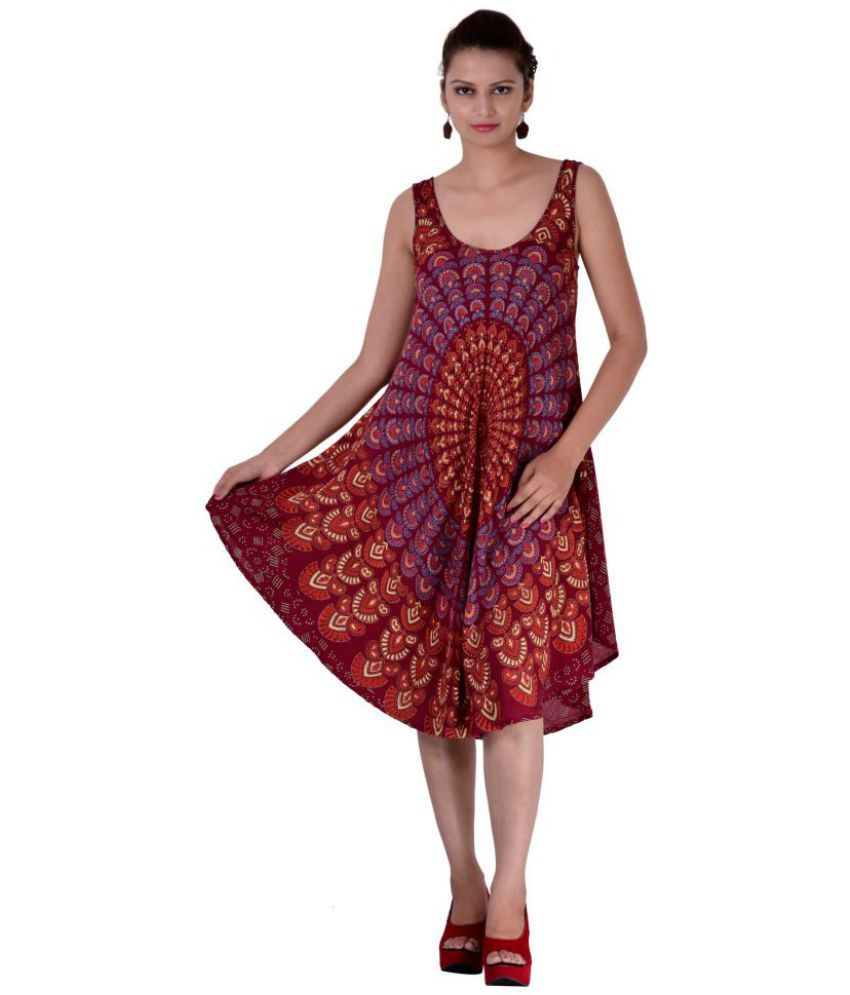 Indi Bargain Rayon Maroon A- line Dress