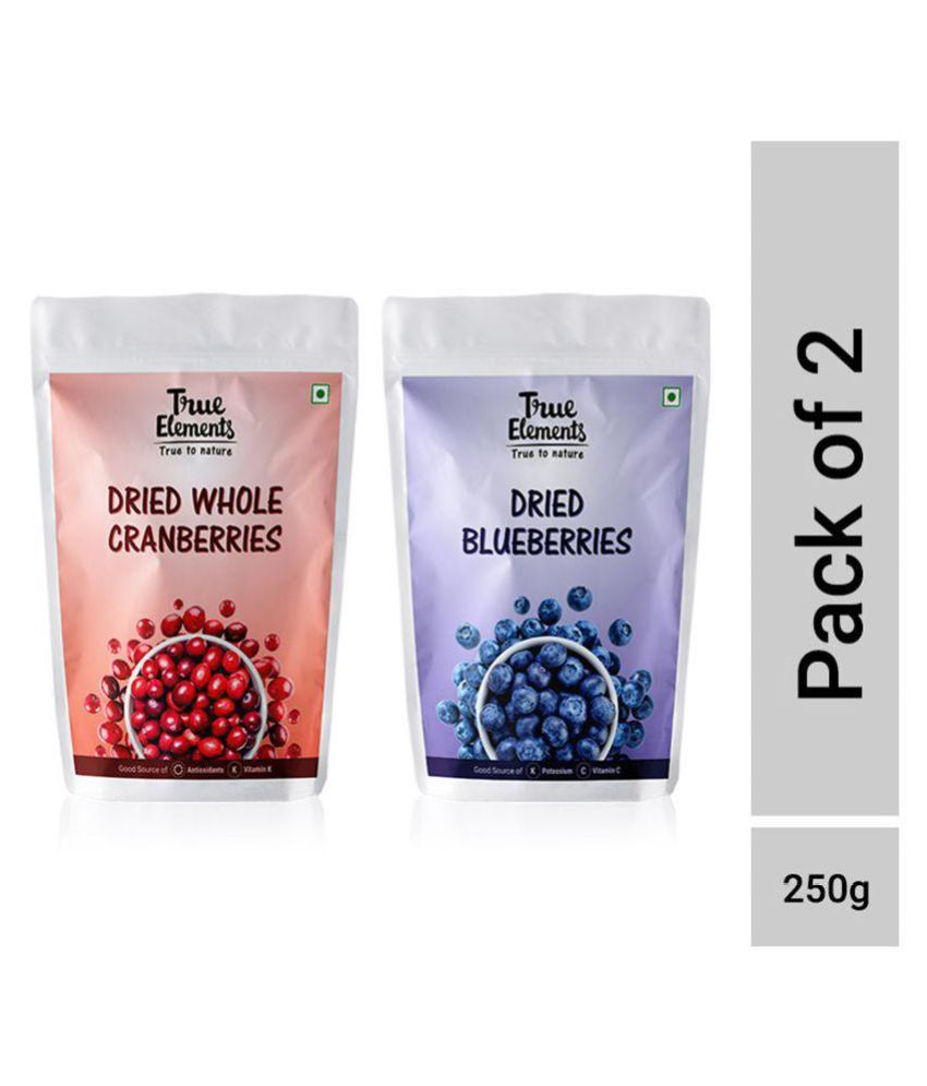     			True Elements Dried Whole Cranberries and Blueberries 125g each Pack of 2