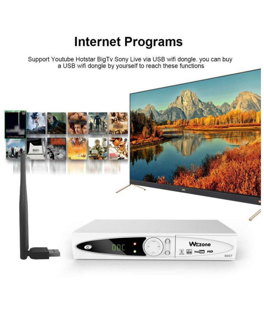 Wezone 8007 DVB-S2 Set Top Box Satellite TV Receiver 1080 HD Support PVR and Playback via USB, Support Internet from Mobile, SIM GPRS, No Need Dish
