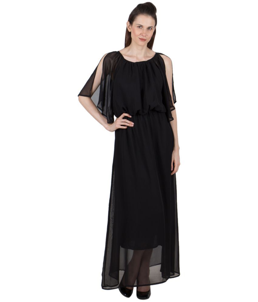 G amp; M Collections Poly Georgette Black A line Dress