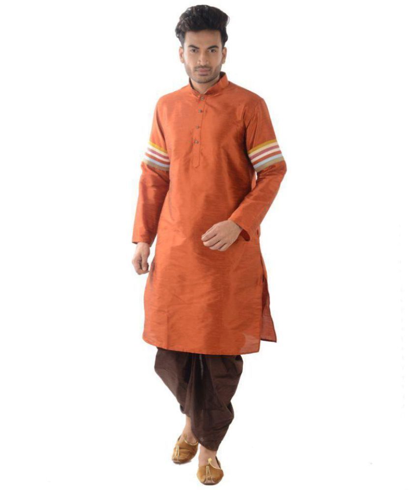     			Deyann Orange Silk Blend Dhoti Kurta Set