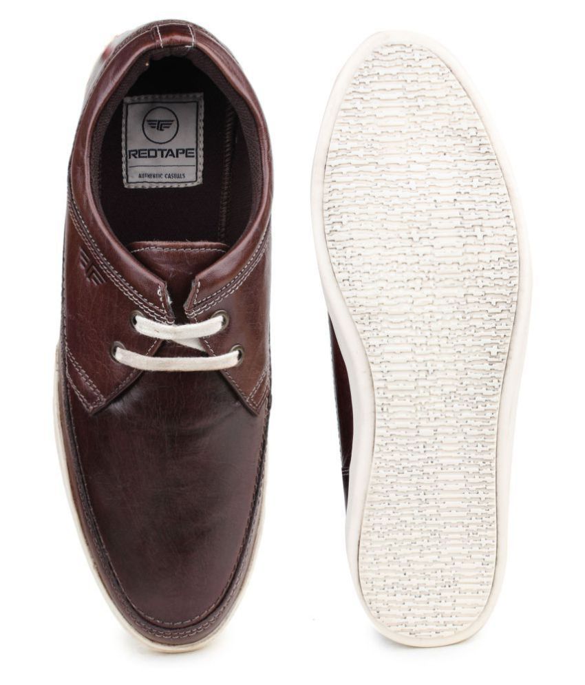 red tape brown leather sneakers